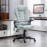 English Elm Homcom 6 Point Vibrating Massage Office Chair With Heat, Linen High Back Executive Office Chair With Reclining Backrest, Padded Armrests and Remote, Light Gray