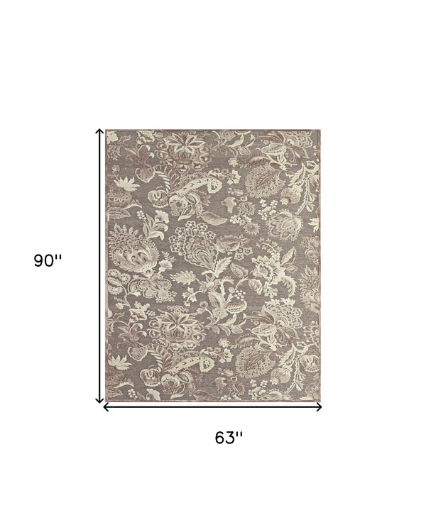Homeroots 5' X 8' Brown Taupe And Tan Floral Power Loom Area Rug Brown Viscose 565552
