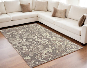 Homeroots 5' X 8' Brown Taupe And Tan Floral Power Loom Area Rug Brown Viscose 565552