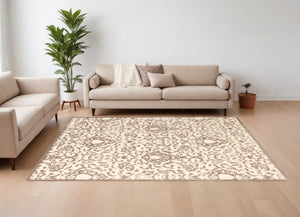 Homeroots 10' X 13' Taupe And Tan Floral Power Loom Area Rug Gray Viscose 565554