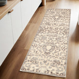 Homeroots 8' Taupe And Tan Floral Power Loom Runner Rug Gray Viscose 565555