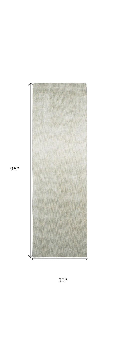 8 Ft Ivory Silver Chevron Hand Woven Hallway Runner Rug with Cotton Backing