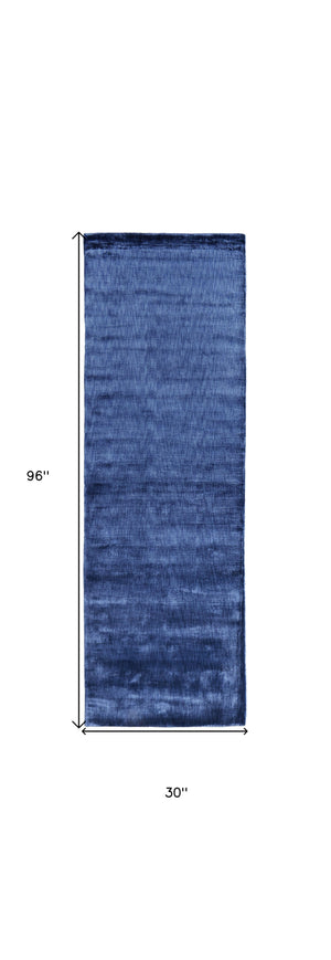 Homeroots 8' Blue Chevron Hand Woven Runner Rug Blue Viscose 565571