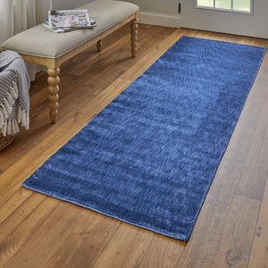 Homeroots 8' Blue Chevron Hand Woven Runner Rug Blue Viscose 565571