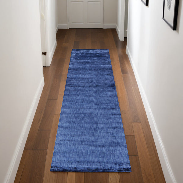 Homeroots 8' Blue Chevron Hand Woven Runner Rug Blue Viscose 565571