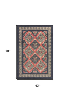 Homeroots 5' X 8' Gray Taupe And Red Paisley Power Loom Area Rug Gray Viscose 565573
