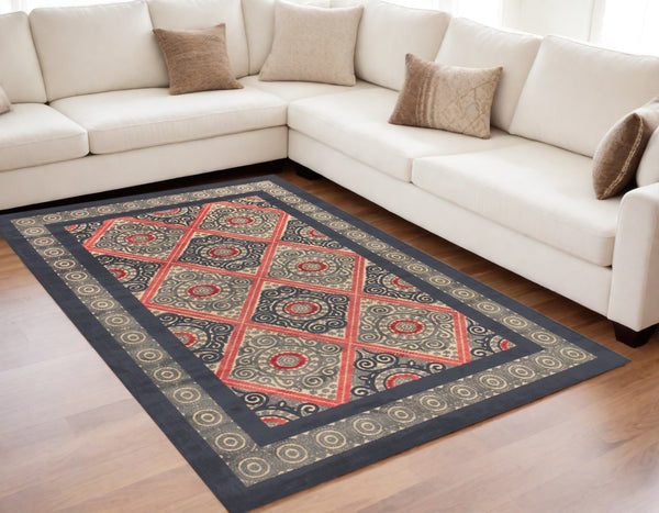 Homeroots 5' X 8' Gray Taupe And Red Paisley Power Loom Area Rug Gray Viscose 565573