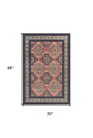 Homeroots 8' Gray Taupe And Red Paisley Power Loom Runner Rug Gray Viscose 565575