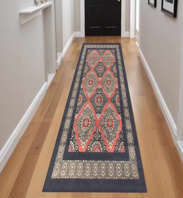 Homeroots 8' Gray Taupe And Red Paisley Power Loom Runner Rug Gray Viscose 565575