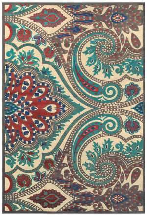 Homeroots 5' X 8' Tan Blue And Taupe Paisley Power Loom Area Rug Gray Viscose 565576