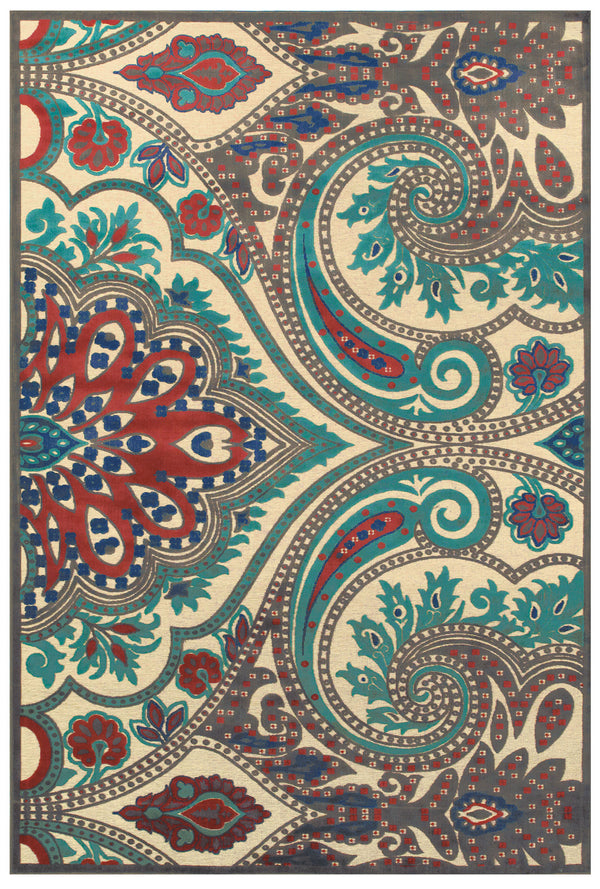 Homeroots 5' X 8' Tan Blue And Taupe Paisley Power Loom Area Rug Gray Viscose 565576