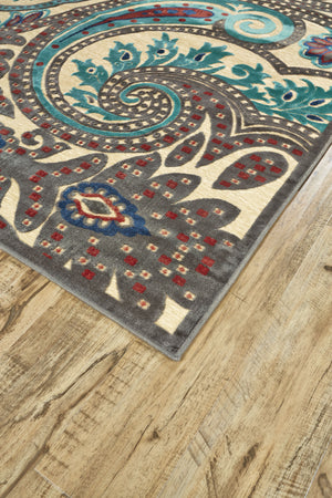 Homeroots 5' X 8' Tan Blue And Taupe Paisley Power Loom Area Rug Gray Viscose 565576