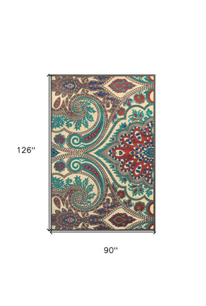 Homeroots 8' X 11' Tan Blue And Taupe Paisley Power Loom Area Rug Gray Viscose 565577