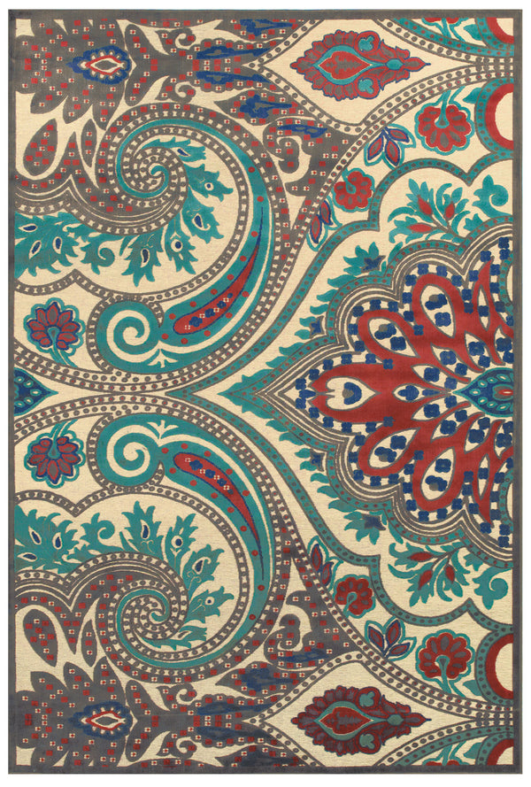 Homeroots 8' X 11' Tan Blue And Taupe Paisley Power Loom Area Rug Gray Viscose 565577