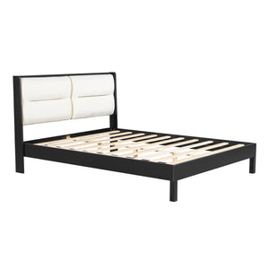 English Elm Solid Wood Queen Platform Bed Velvet Tufted Headboard Architectural Slat Design Black N7090000742B