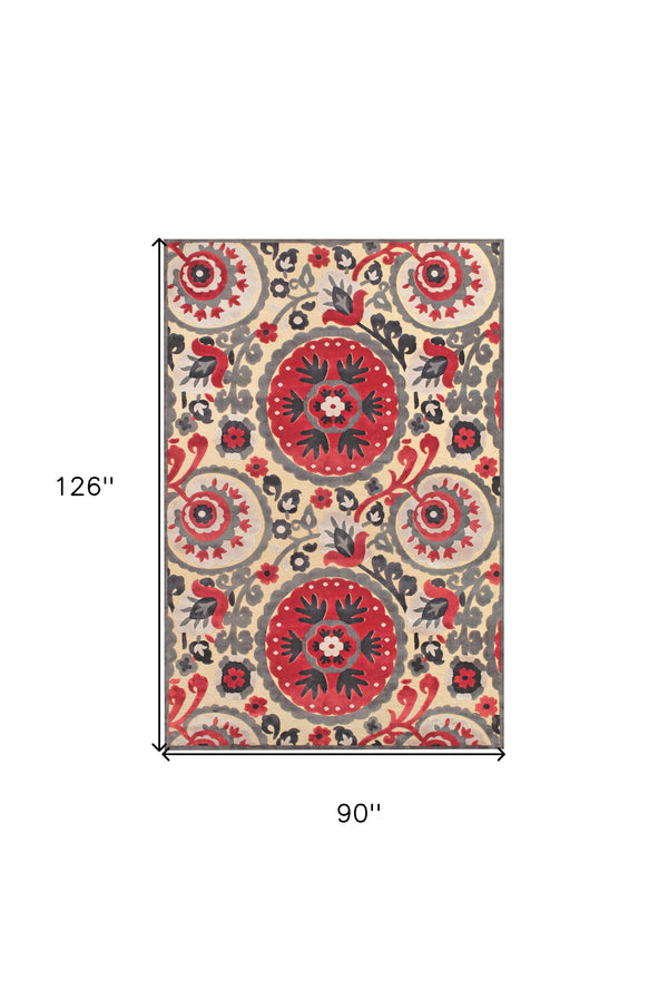 Homeroots 8' X 11' Tan Red And Taupe Paisley Power Loom Area Rug Red Viscose 565580