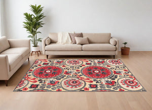 Homeroots 8' X 11' Tan Red And Taupe Paisley Power Loom Area Rug Red Viscose 565580