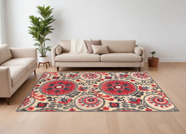 Homeroots 8' X 11' Tan Red And Taupe Paisley Power Loom Area Rug Red Viscose 565580