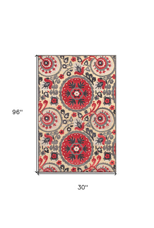 Homeroots 8' Tan Red And Taupe Paisley Power Loom Runner Rug Red Viscose 565581
