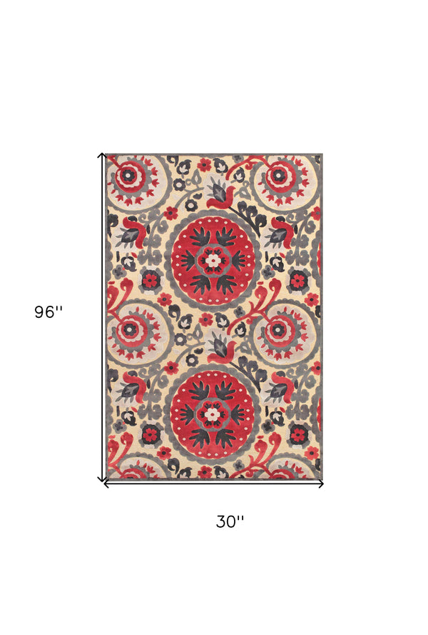 Homeroots 8' Tan Red And Taupe Paisley Power Loom Runner Rug Red Viscose 565581