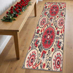 Homeroots 8' Tan Red And Taupe Paisley Power Loom Runner Rug Red Viscose 565581
