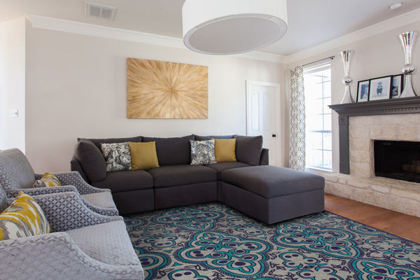 Homeroots 8' X 11' Tan Blue And Taupe Damask Power Loom Area Rug Gray Viscose 565587