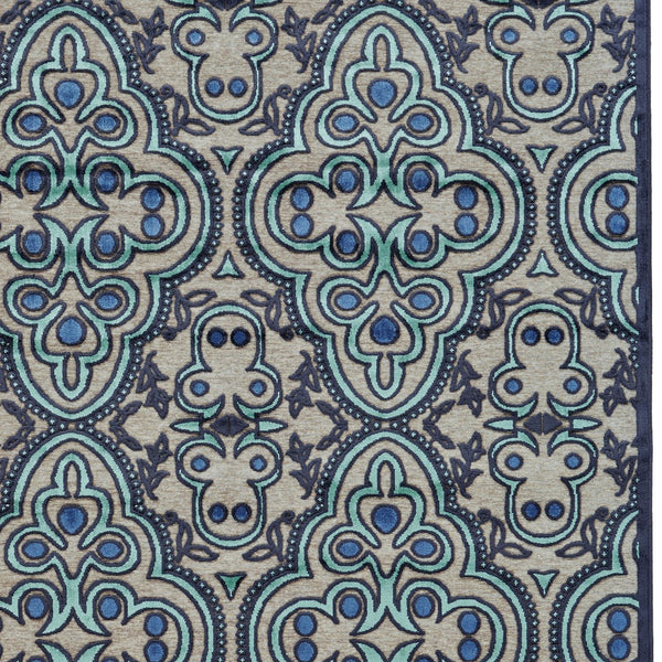 Homeroots 8' X 11' Tan Blue And Taupe Damask Power Loom Area Rug Gray Viscose 565587