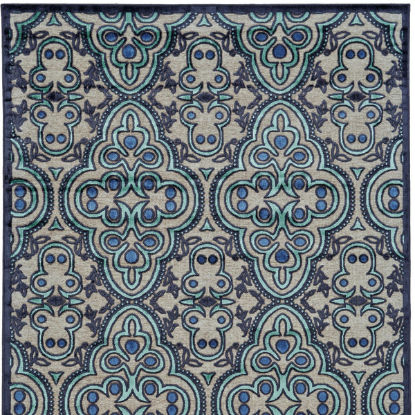 Homeroots 8' X 11' Tan Blue And Taupe Damask Power Loom Area Rug Gray Viscose 565587