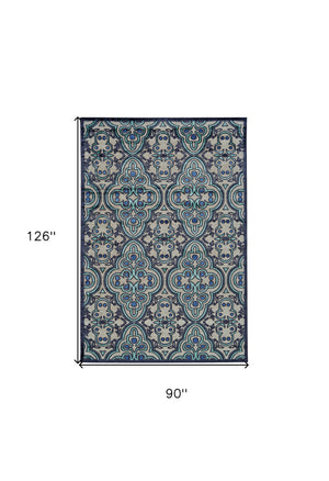 Homeroots 8' X 11' Tan Blue And Taupe Damask Power Loom Area Rug Gray Viscose 565587