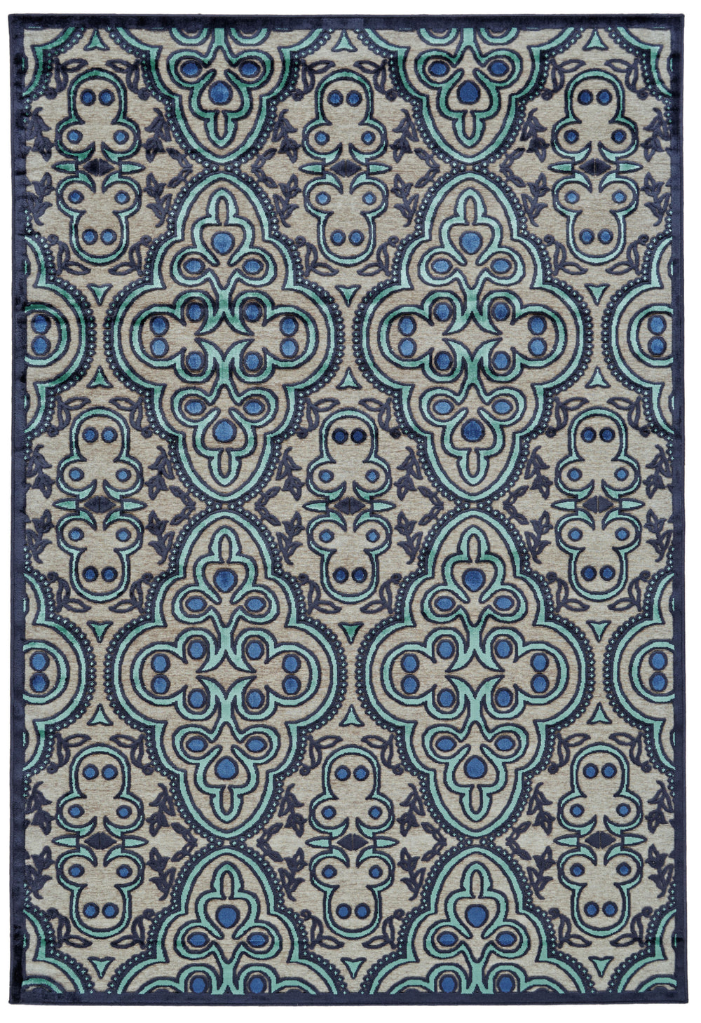 Homeroots 8' X 11' Tan Blue And Taupe Damask Power Loom Area Rug Gray Viscose 565587