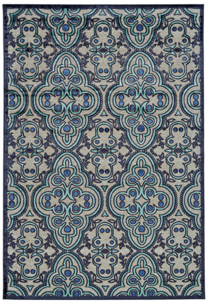 Homeroots 8' X 11' Tan Blue And Taupe Damask Power Loom Area Rug Gray Viscose 565587