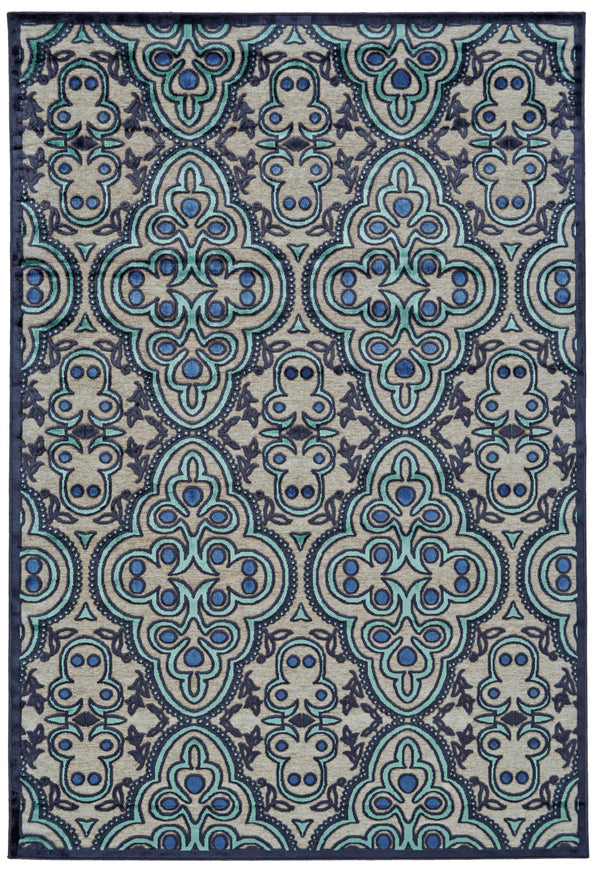 Homeroots 8' X 11' Tan Blue And Taupe Damask Power Loom Area Rug Gray Viscose 565587