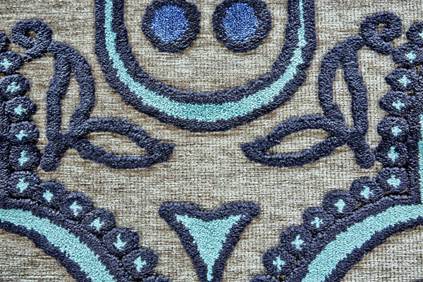 Homeroots 8' X 11' Tan Blue And Taupe Damask Power Loom Area Rug Gray Viscose 565587