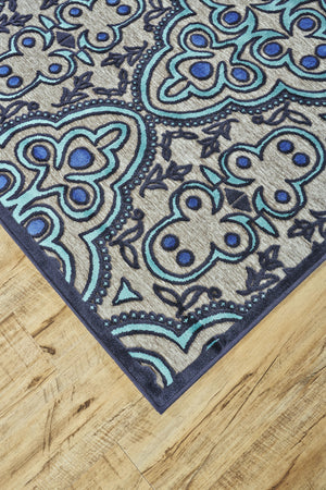 Homeroots 8' X 11' Tan Blue And Taupe Damask Power Loom Area Rug Gray Viscose 565587