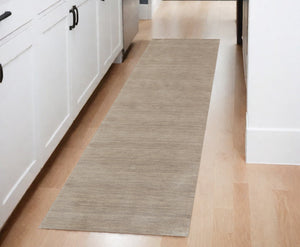 Homeroots 8' Tan Wool Hand Woven Runner Rug Gray Wool 565592