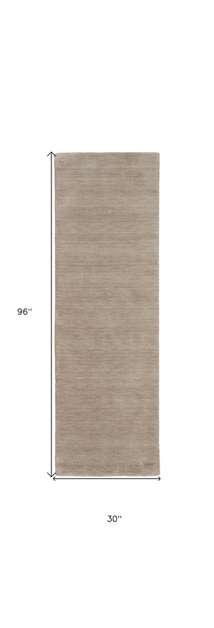 Homeroots 8' Tan Wool Hand Woven Runner Rug Gray Wool 565592