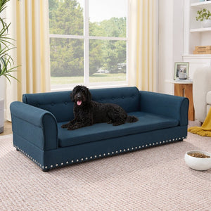 English Elm Oversized Linen Dog Sofa Bed with Full Backrest and Armrests for Large Breeds W487P430328