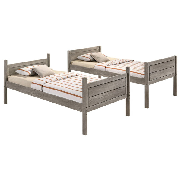 English Elm Clemens Farmhouse Twin Over Bunk Bed with Slatted Frames and Guard Rails B062S01659