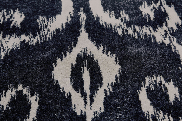 Homeroots 8' Black And Ivory Damask Power Loom Runner Rug Black Wool Blend 565616