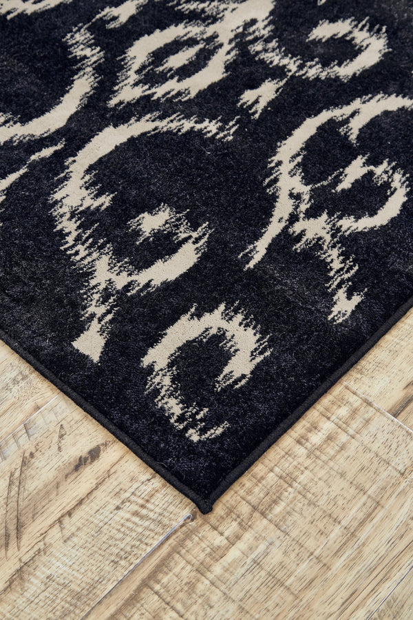 Homeroots 8' Black And Ivory Damask Power Loom Runner Rug Black Wool Blend 565616