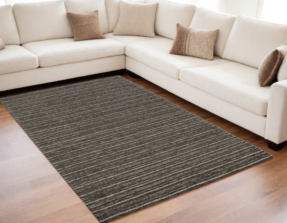 Homeroots 5' X 8' Brown And Ivory Wool Striped Hand Tufted Area Rug Brown Wool 565618