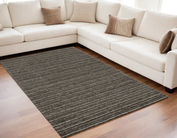 Homeroots 5' X 8' Brown And Ivory Wool Striped Hand Tufted Area Rug Brown Wool 565618
