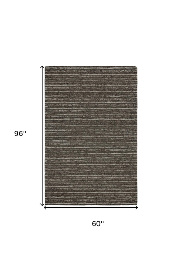Homeroots 5' X 8' Brown And Ivory Wool Striped Hand Tufted Area Rug Brown Wool 565618