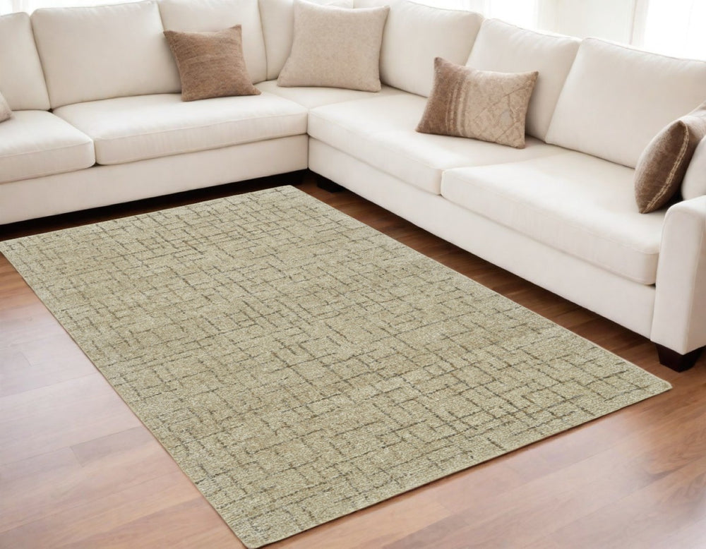 HomeRoots 5' X 8' Tan Wool Hand-Tufted Geometric Area Rug for Modern Homes - Soft, Durable, and Stylish Design Gray 565619