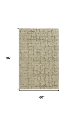 HomeRoots 5' X 8' Tan Wool Hand-Tufted Geometric Area Rug for Modern Homes - Soft, Durable, and Stylish Design Gray 565619