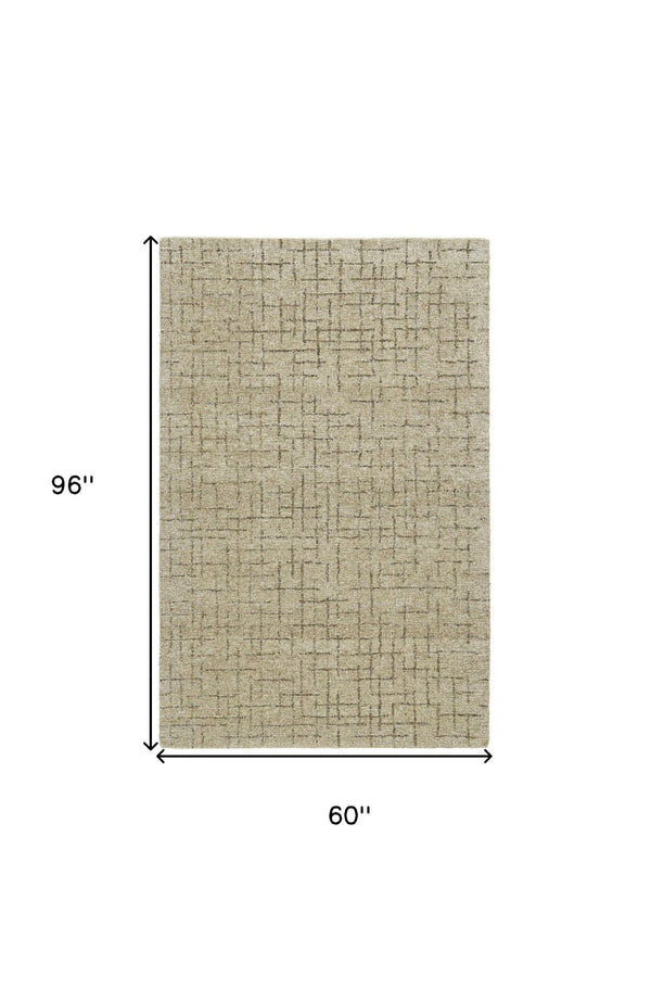 HomeRoots 5' X 8' Tan Wool Hand-Tufted Geometric Area Rug for Modern Homes - Soft, Durable, and Stylish Design Gray 565619