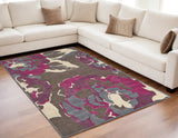 Homeroots 5' X 8' Ivory Purple And Taupe Floral Power Loom Area Rug Taupe Viscose 565623