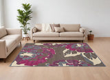 Area Rugs - Elegant Floral Design in Ivory and Purple for Stylish Living Space Enhancement