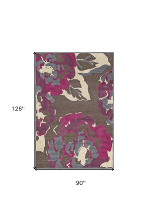 Homeroots 8' X 11' Ivory Purple And Taupe Floral Power Loom Area Rug Taupe Viscose 565624