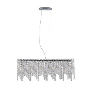 English Elm Silver Oval Iron Chandelier with K9 Crystal Teardrops for Dining Room or Foyer W2312P415971